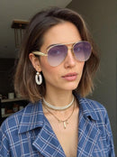 Oversized Aviator Sunglasses For Women 70s Retro 2025 Metal Shades with Gold Streamline Arms | Gold Frame - Gradient Grey Lens — 4