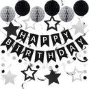 meowtastic Birthday Decorations Happy Birthday Banner with Honeycomb Balls | Black and Silver | Star — 1