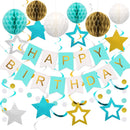 meowtastic Birthday Decorations Happy Birthday Banner with Honeycomb Balls | Mint | Star — 1