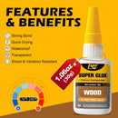 Wood Super Glue Liquid, Clear Instant CA Glue for Wood Furniture Heavy Duty — 2
