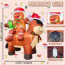 5.8FT Christmas Inflatable Highland Cow, Cute Blow Up Highland Cow with Santa Hat, Playful Gingerbread Man Holding Gift Box Riding on Cow Back for Indoor Outdoor Yard Lawn Garden Holiday Party Decor — 3