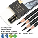 Brusarth Professional Charcoal Pencils Drawing Set - 6 Pieces Soft Medium and Hard Charcoal Pencils for Drawing, Sketching, Shading | Black — 3