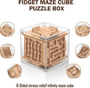 Handheld Fidget Game for Kids and Adults - 6-Sided Wooden Puzzle Cube Fidget Toy for Anxiety Relief - Fun Maze Toys for Travel - 3D Brain Teaser Cube for Christmas Stocking Stuffers — 4
