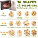 VolksRose 12pcs Wooden Brain Teaser Puzzles, IQ Challenge Puzzle Games, Logic Smart Mind Puzzle Box Lock Toy Removing Assembling 3D Small Puzzle Gift Set for Adults Teenagers Kids, 1.8inch 4.5cm — 3