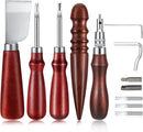 5 Pieces Leather Knife Set Includes 7 in 1 Leather Groover Tool 2 Pieces Edge Beveler Cutting Knife Sandalwood Craft Device, Handle Tools for DIY Craft Cutting — 1