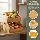 Cididu 2 Pack Bamboo Stackable Storage Bin, Countertop Open Front Stacking Bins, 2 Tier Organize Basket Box with Handle, Food Fruit Container for Cabinet, Kitchen, Studio, Office — 4
