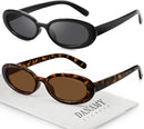 DANAMY Sunglasses Womens Retro Oval Sunglasses for Women Men Fashion Small Oval Sun Glasses 90s Vintage Driving Shades | A1 Black+leopard Frame-brown Lens — 1