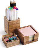 Acacia Wood Desk Organizer Set with Sticky Note Holder, Pencil Pen Cup & Paper Clip Storage, Office Desk Accessories for Marker Craft (Set of 3) — 1
