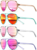 KUGUAOK Polarized Aviator Sunglasses for Women Sporty Style Running Sun Glasses Tangle Free Frame Vintage Trendy Shades | Clear Pink+champagne+green Red+blue Pink — 1
