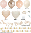 Champagne-Gold Beige Fall Boho Birthday Party Decorations 62pcs Happy Birthday Banner, Peach White Paper Lanterns, Streamers, Tissue Pom Poms, Blush Beige Boho Party Balloons, Rustic Backdrop Decor — 3
