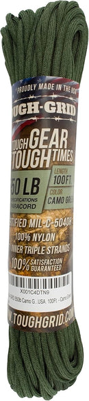 TOUGH-GRID 550 Paracord, 100% Nylon, Made in USA, Type III Mil-Spec 100 ft — 2