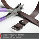 UNCO- Leather Hole Punch Tool, Multi Hole Sizes for Belts and Leather, Belt Hole Puncher, Purple Handle — 3