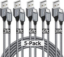 etguuds USB A to USB C Cable, 5-Pack (3/3/6/6/10 ft) Fast Charging Type C 1