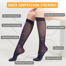 BSERA 2 Pairs Sheer Compression Socks for Women 15-20 mmHg Knee High | Navy | Medium — 3
