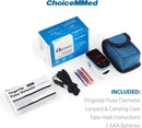 CHOICEMMed Finger Pulse Oximeter, Blood Oxygen Saturation Monitor, Fingertip O2 Sensor with LED Display, Pulse Rate Reader, Portable SpO2 Monitor with Batteries, Carry Case & Lanyard, Blue — 7