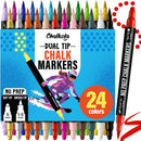 Chalkola 24 Chalk Markers for Blackboard, Chalkboard - Dual Tip Dot + Brush | 24 Colors — 1