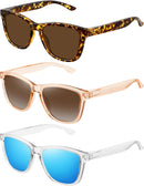 MEETSUN Polarized Sunglasses for Women Men Trendy Retro Square Shades | Blue Mirrored + Light Brown + Tortoiseshell | 54 Millimeters — 1