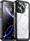 Temdan Compatible with iPhone 16 Pro Case Waterproof, Built-in Screen & Camera Protector IP68 Underwater Full Body 16FT Military Dropproof Shockproof Phone Case 6.3"-Black/Clear — 1