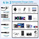 4 in 2 Multi Charging Cable 4A,Retractable USBA/C Universal Charger Cords 3