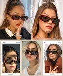 Rectangle Sunglasses for Women Men Trendy Y2K 90s Square Sun Shades UV400 | Leopard Green Lens and Black — 2