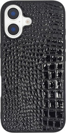 Compatible with iPhone 16 Pro Max Case for Women, Crocodile Synthetic Patent Leather Cover, Classic Fashion for iPhone16 Pro Max 2024 6.9 Inch - Black — 2
