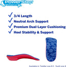 PowerStep Pinnacle Junior 3/4 Insoles, Children's Foot Pain Relief, Arch Support for Girls and Boys, Unisex, Supports Alignment, Posture & Balance in Kids, Made in the USA (Youth 3-4) - Blue/Red — 5
