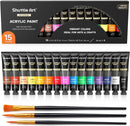 Shuttle Art Acrylic Paint Set, 15 x 12ml Tubes Artist Quality Non Toxic Rich Pigments Colors Perfect for Kids Adults Beginners Artists Painting on Canvas Wood Clay Fabric Ceramic Crafts | 15 Colors | 0.4 Fl Oz (Pack of 15) — 1