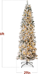 Best Choice Products 6ft Flocked Pencil Christmas Tree w/Twinkling LEDs, Pre-Lit Slim Artificial Holiday Decoration, Lighted Skinny w/Base, 250 Lights, 502 Tips, Warm White Lights — 8