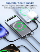 Magnetic Portable Charger 10000mAh, 20W Power Bank with Built in Cable photo 2