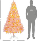 HOMCOM 6' Tall Prelit Christmas Tree Douglas Fir Realistic Branches Pink — 7