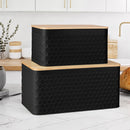 Metal Bread Box Set of 2 with Bamboo Lid, Modern Bread Storage Containers with Air Vents, Bamboo Cutting Board Lid, Farmhouse Kitchen Decor Organizer for Countertop, 2-Size,Embossed Black — 1