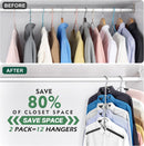 DOIOWN Space Saving 6 Tier Coat Hangers - Non Slip Foam Padded, Black Metal Sweater & T Shirt Hangers for Men & Women, 2 Pack Closet Organizers — 4