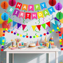 Fecedy Happy Birthday Banner With Colorful Paper Flag Bunting Paper Circle Confetti Garland Swirl Streamers Honeycomb ball for Birthday Party Decorations — 5