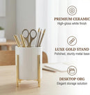 4.72" Gold Pen Holder Aesthetic Pencil Holder for Desk, Gold Desk Organizers and Accessories for Women Girls, Ceramic Pen Holder for Office — 3