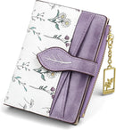 Wallets for Women- RFID Blocking- Soft PU Leather Bifold Coin Zipper Pocket Purse-Small flower wallet Credit Card Holder with ID Window (Green)