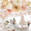 Champagne-Gold Beige Birthday Decorations for Women Girls,Cream Neutral Balloons Décor,Happy Banner,Boho Peach Paper Lanterns Tissue Pom Poms Fan,Anniversary Princess Backdrop Party Supplies | Champagne Gold Beige — 5