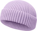 Wool Fisherman Beanies for Men Women Short Cuff Knit Beanie - Lightpurple — 1
