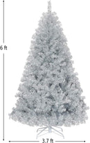 Goplus 6ft Sliver Artificial Christmas Tree, Hinged Full Tree with Electroplated Technology and Metal Stand, for Indoor and Outdoor Holiday Decoration — 6