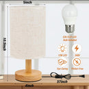 Desk Lamp LED Bulb Included, Small Bedside Table Lamp Plug-in - Classic Wood Base with Flaxen Fabric Shade, Lamps… — 2
