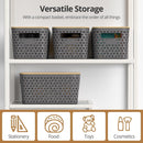 Plastic Storage Bins with Bamboo Lids, Stackable Small Box Baskets for Organizing and Containers for Shelves Drawers Desktop Closet Pantry Classroom Office Home, 4 Pack 12x7.3x6.2 Inch, Gray — 5