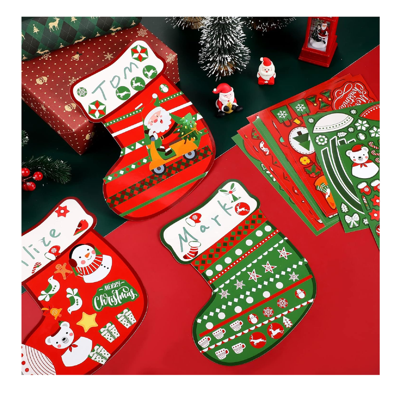 7 x 8 Inch Large 24 Pcs Christmas Cutouts and 12 Pcs Stickers for Kids Christmas Stockings Crafts DIY Xmas Stocking Cutouts Mini Christmas Stocking Paper Cuts for Classroom Bulletin Board Supplies