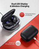 PocBuds Bluetooth Headphones Wireless Earbuds 80hrs Playtime Wireless Charging Case Digital Display Sports Ear Buds with Earhook Deep Bass IPX7 Waterproof Over-Ear Earphones for TV Phone Laptop Black photo 3