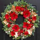 24 Inch Magnolia Christmas Wreath for Front Door, Christmas Wreath with LED Lights, Red Flowers, Red Berries, Pinecones Christmas Decorations，Winter Door Wreath for Wall Window Indoor or Outdoor — 1