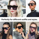 Dollger Square Oversized Sunglasses for Women Men Fashion Flat Top Big Black Frame Shades | Black and Mirrored Silver and Gray — 6