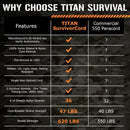 TITAN SurvivorCord 550 Paracord - 25ft, 100ft, 500ft & Color Options — 8