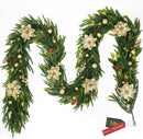N&T NIETING 9FT Christmas Prelit Norfolk Pine Garland with Light Christmas Flowers Balls Berries Pine Cones Real Touch Pine Christmas Garland for Tables Mantle Fireplaces Stairs Xmas Decorations — 8