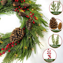 8 Modes & Timer - 24" Lighted Christmas Wreaths for Front Door with 50 LED, Real Touch Norfolk Pine Wreath Cedar&Cypress Tips Pinecones Berries Artificial Xmas Door Wreath for Home Indoor Wall Window — 4