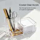 HBlife Acrylic Pen Holder for Desk, 3-Compartment Small Desk Organizer, Clear Office Supplies Desk Accessories with Sticky Notes Holder Stores Post It Notes 3X3 for Office, Home and School — 3