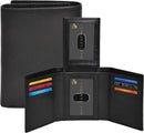 Real Leather Mens Trifold Wallet - RFID Slim Minimalist Front Pocket Gift (Black)