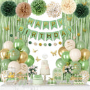 Sage Green Birthday Decorations for Women Men with Butterfly Sticker — 1